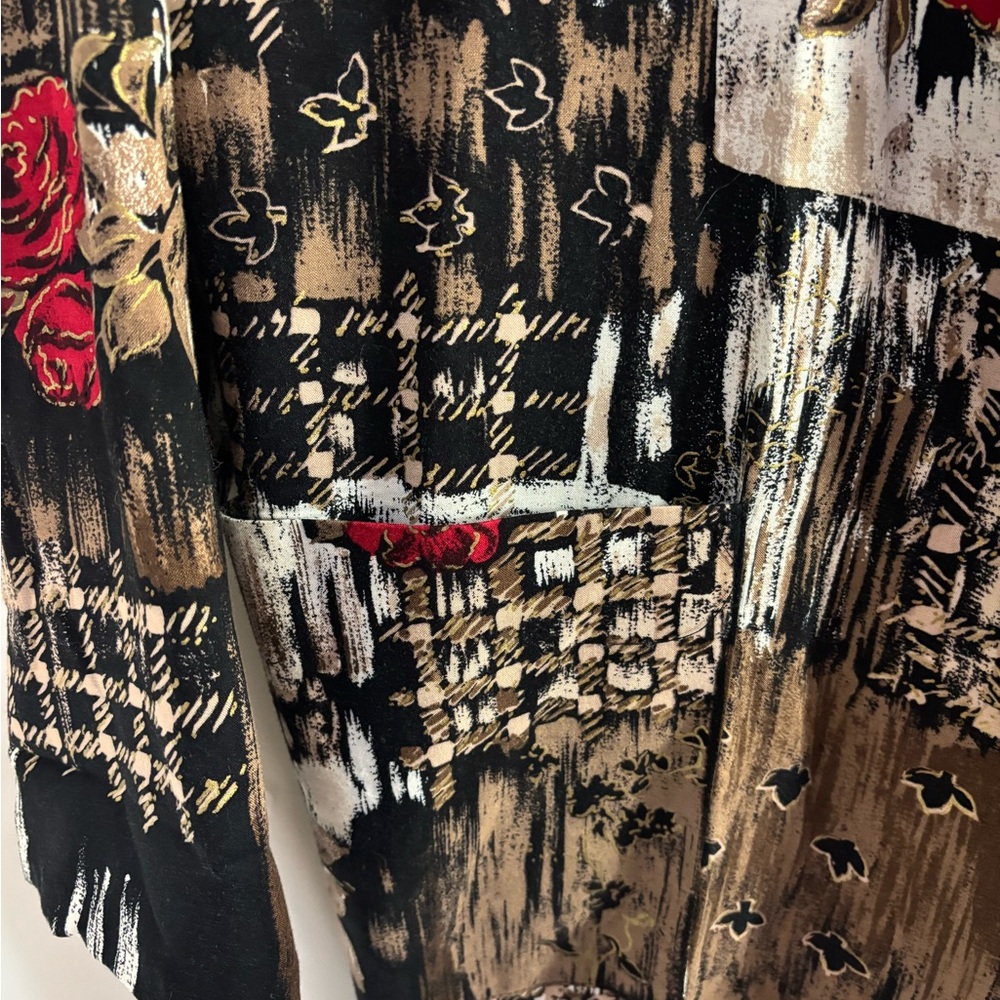 Vintage Women’s Lightweight Red Rose Abstract Earth Tones Oversized Blazer M/L‎ - Picture 8 of 16